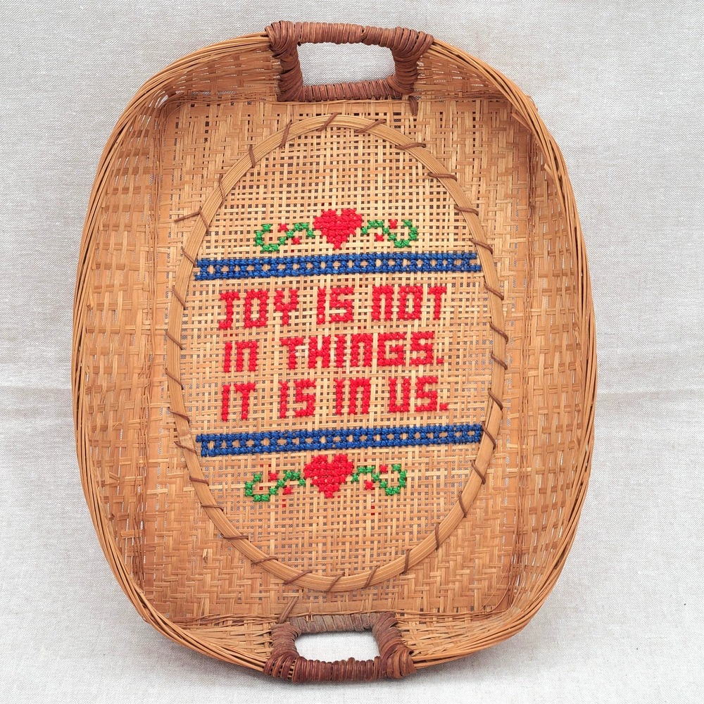 Cottagecore Gallery Wall Decor Hanging Basket Cross Stitch Quote Accent Joy